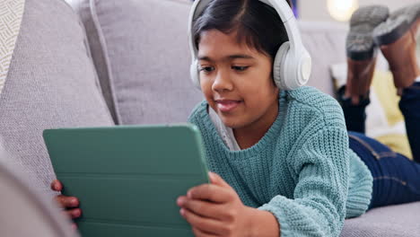 Girl,-kid-and-tablet,-headphones