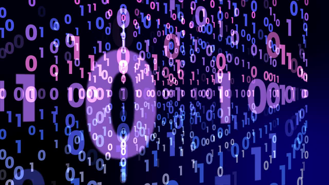 Digital technology with binary digits light path in line data of cyber programming concept