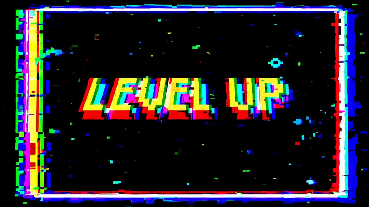 Level Up Text Animation with Digital Glitch Effect