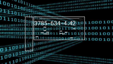 animation of numeric data processing on screen over binary coding