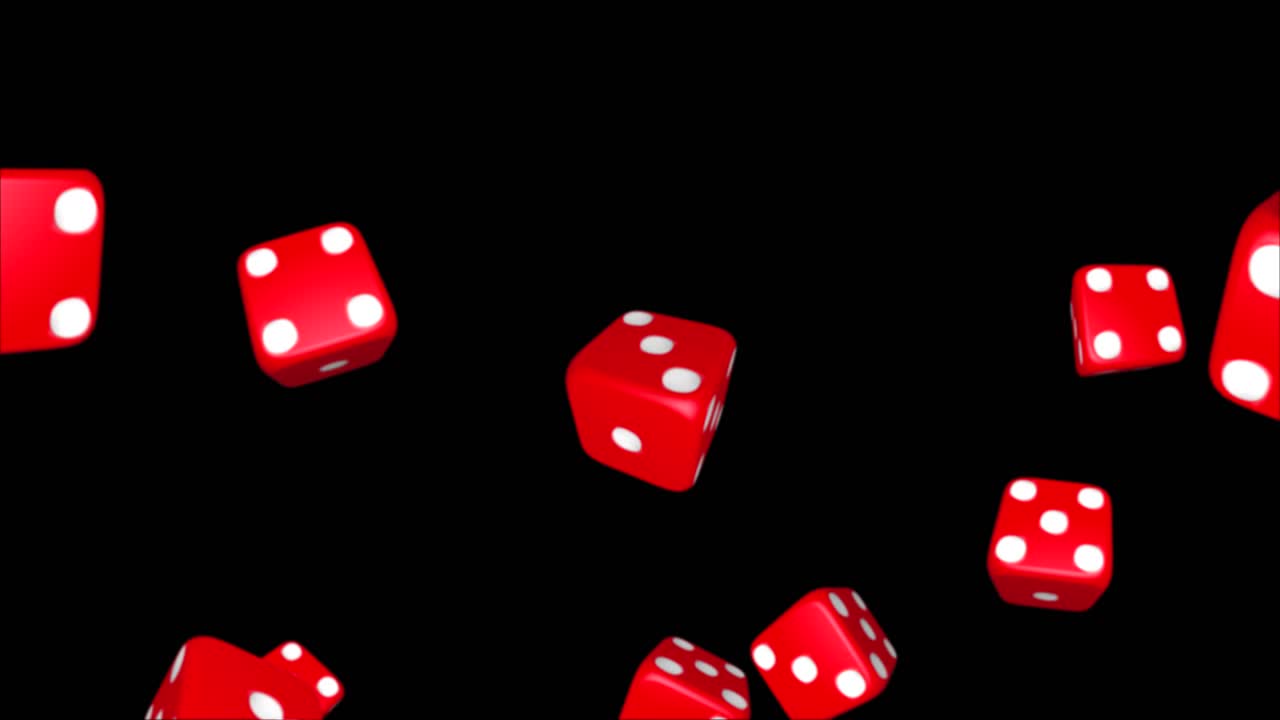 abstracto dados de la suerte rodando dados rojos cayendo casino en cámara lenta girando pantalla verde alfa 3d