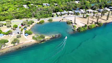 aerial view of boat on scenic river