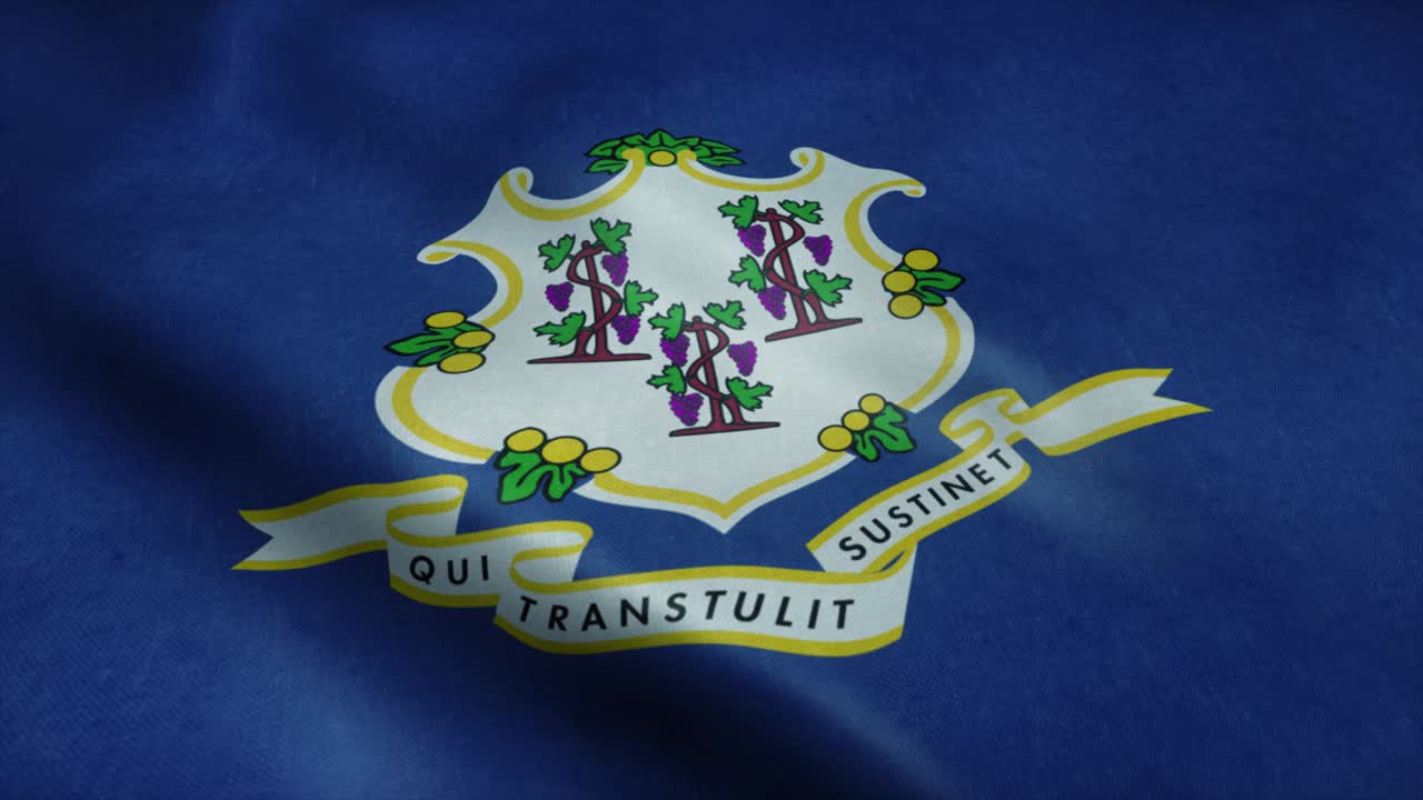 bandera del estado de connecticut ondeando en el viento. bucle sin costuras con textura de tela muy detallada