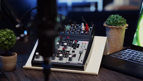 Professional analog mixer and microphone used to produce high fidelity audio