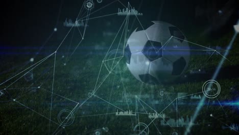 Animation-Verschiedener-Datenverarbeitung-über-Die-Beine-Eines-Kaukasischen-Männlichen-Fußballspielers-Im-Stadion