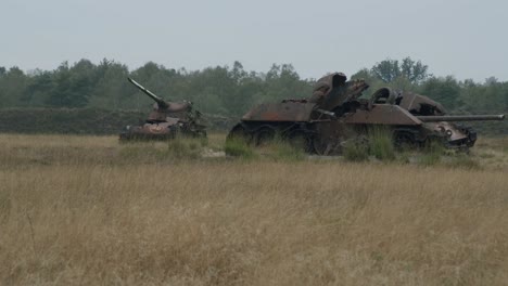 Some-old-WW2-tanks-in-the-british-military-training-area-Senne-in-Paderborn,-Germany