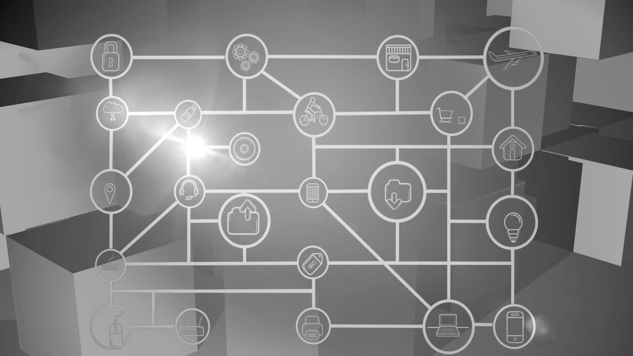 회색 배경에 디지털 아이콘으로 연결 네트워크의 애니메이션