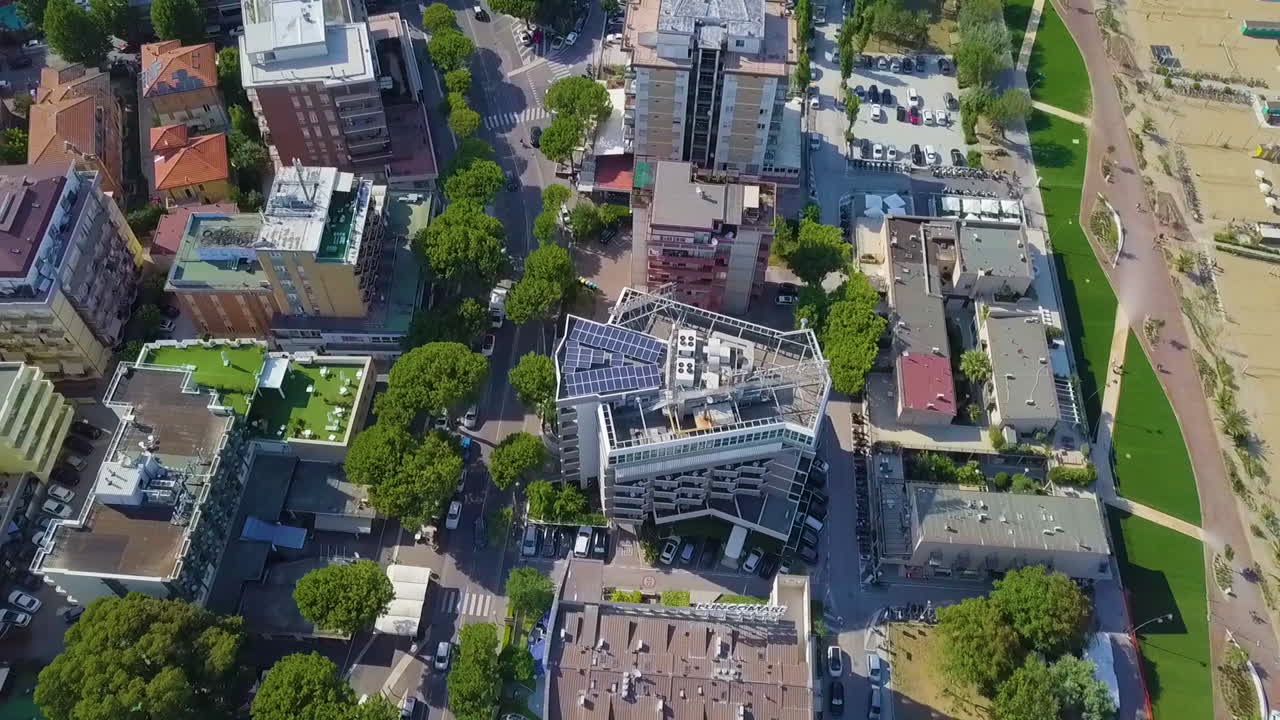 Bird's Eye View Of Buildings In The City Of Rimini In Italy - drone shot