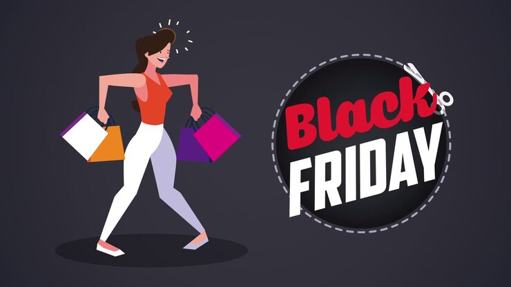 Happy Woman Shopping on Black Friday