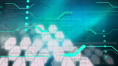 animación del procesamiento de datos en una placa de circuitos informáticos