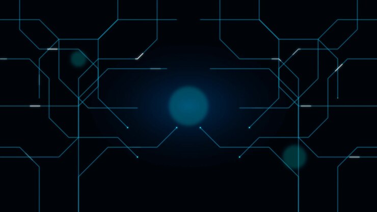 Animazione di scheda elettronica digitale con flusso di dati luminoso