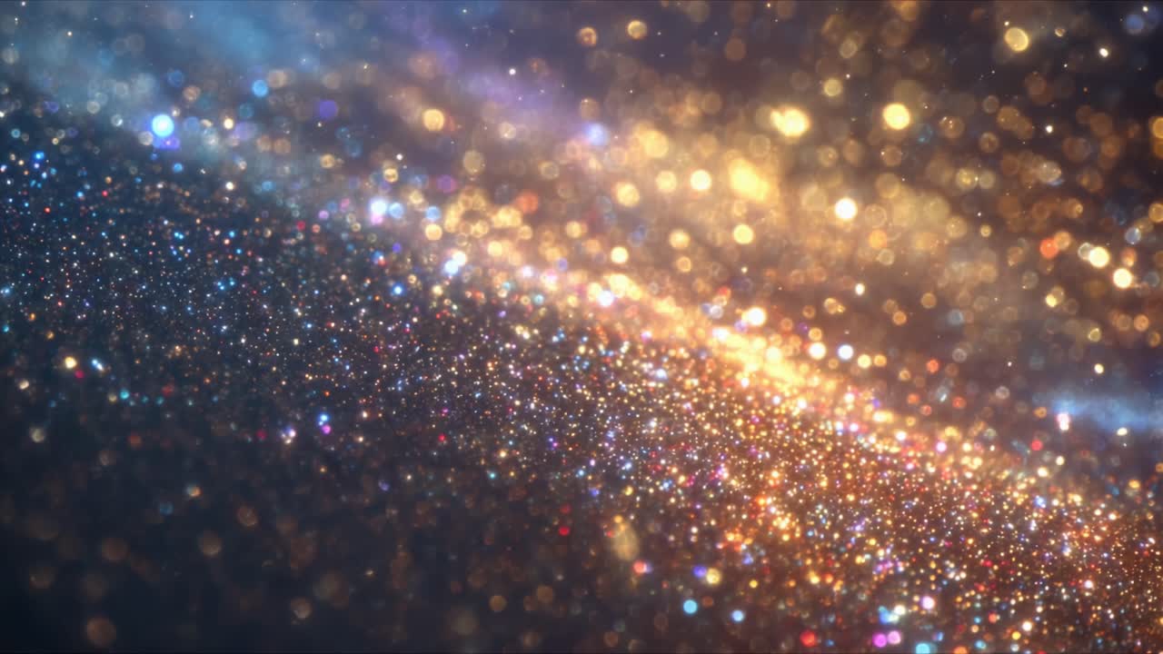A mesmerizing view of shimmering particles across a cosmic-like backdrop, showcasing a stunning array of colors and lights, evoking wonder and the beauty of the universe
