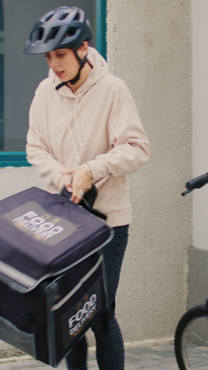 Food delivery courier on bicycle