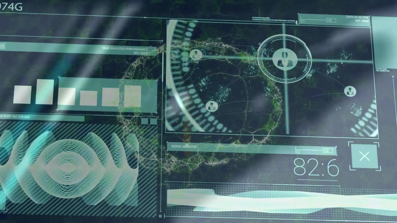 Animation of digital brain over data processing and scope scanning