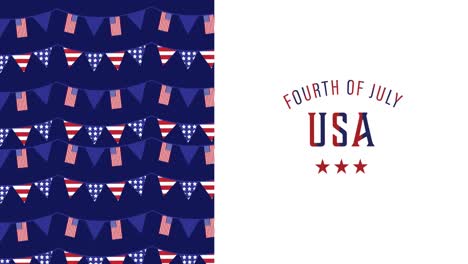 Animation-of-red,-white-and-blue-american-flag-colours-with-independence-day-text-on-white