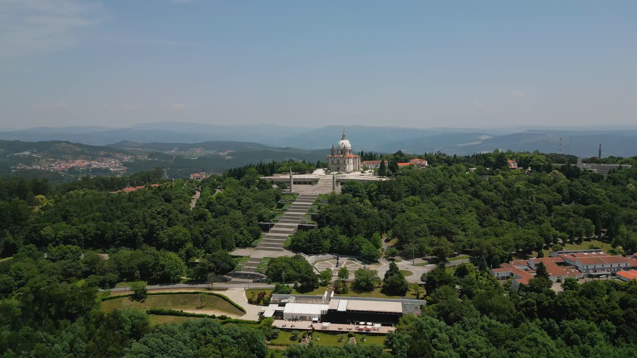 Braga's Sameiro Sanctuary aerial fly-over amid lush forests