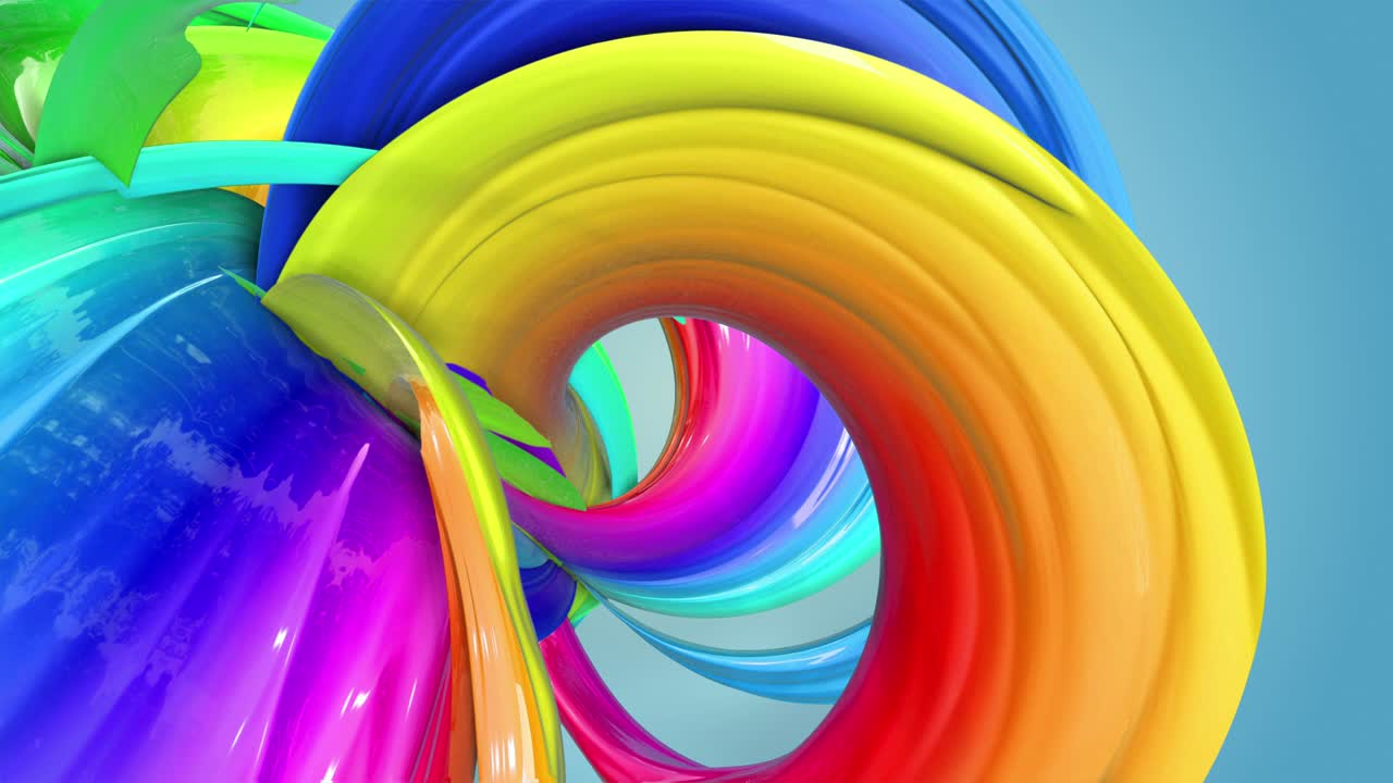 fantásticas y hermosas cintas de color arco iris retorcidas y dobladas, colorido fondo creativo con animación suave y suave de líneas y gradientes de color en 4k.