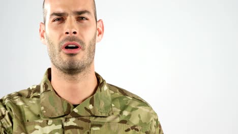 soldier taking pledge on white background