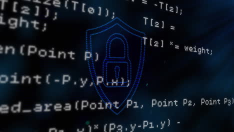 animation of data processing over security padlock icon against black background