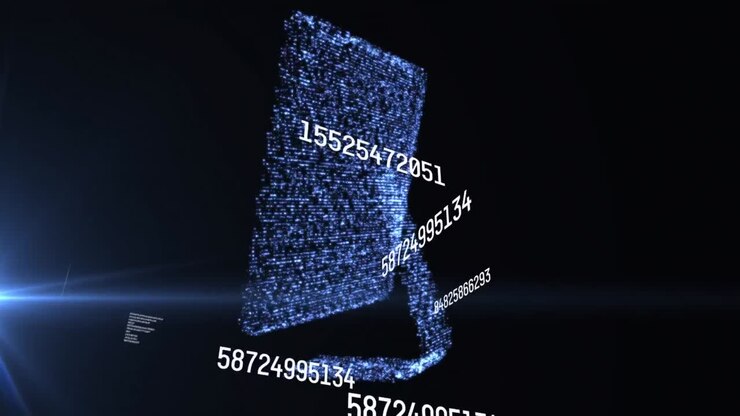 Animation of numbers changing and data processing over glowing blue computer monitor