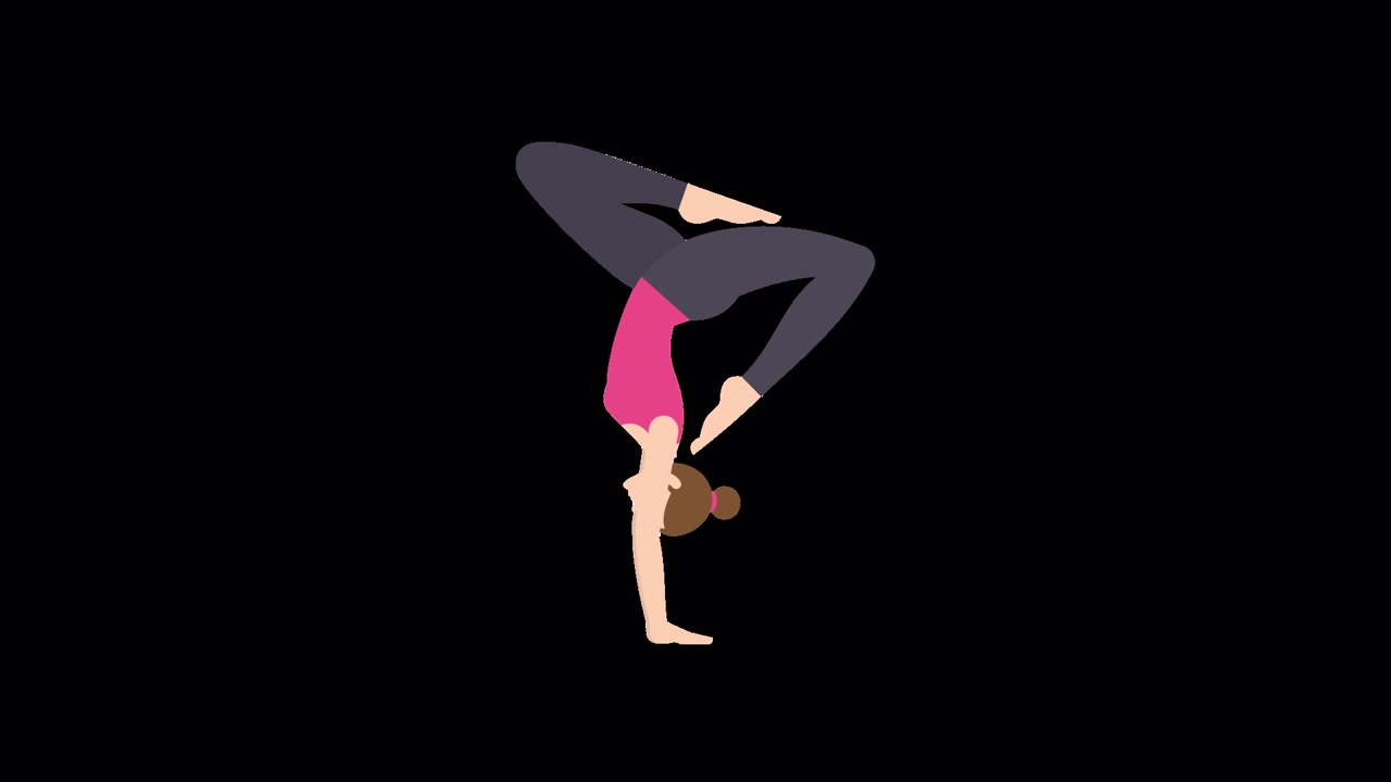 Mulher Animada Equilibrando em Posição de Parada de Mãos de Yoga