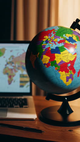 globe and laptop on a desk