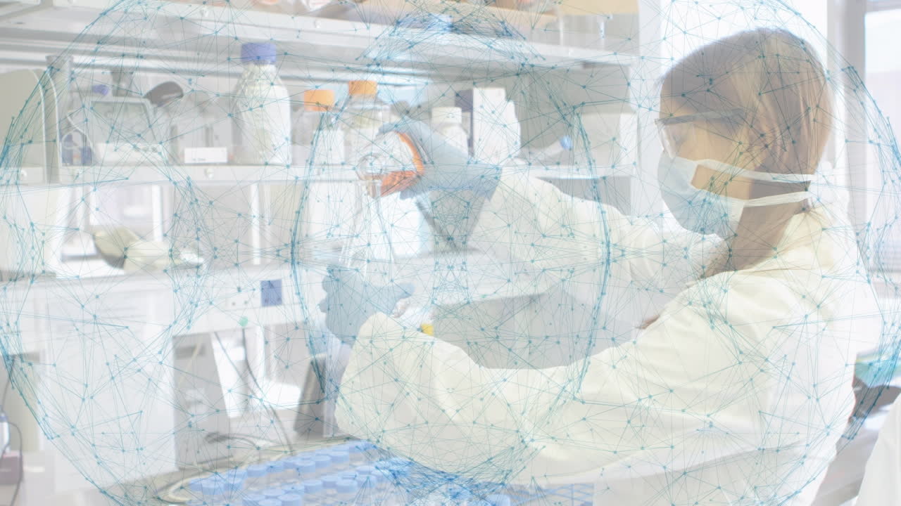 연구실에서 백인 여성 과학자에 대한 연결의 지구의 애니메이션