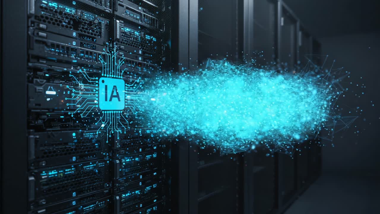 A Dynamic Exploration of Data Transmission Through Advanced Server Architecture, Showcasing the Integration of Artificial Intelligence and Network Connectivity