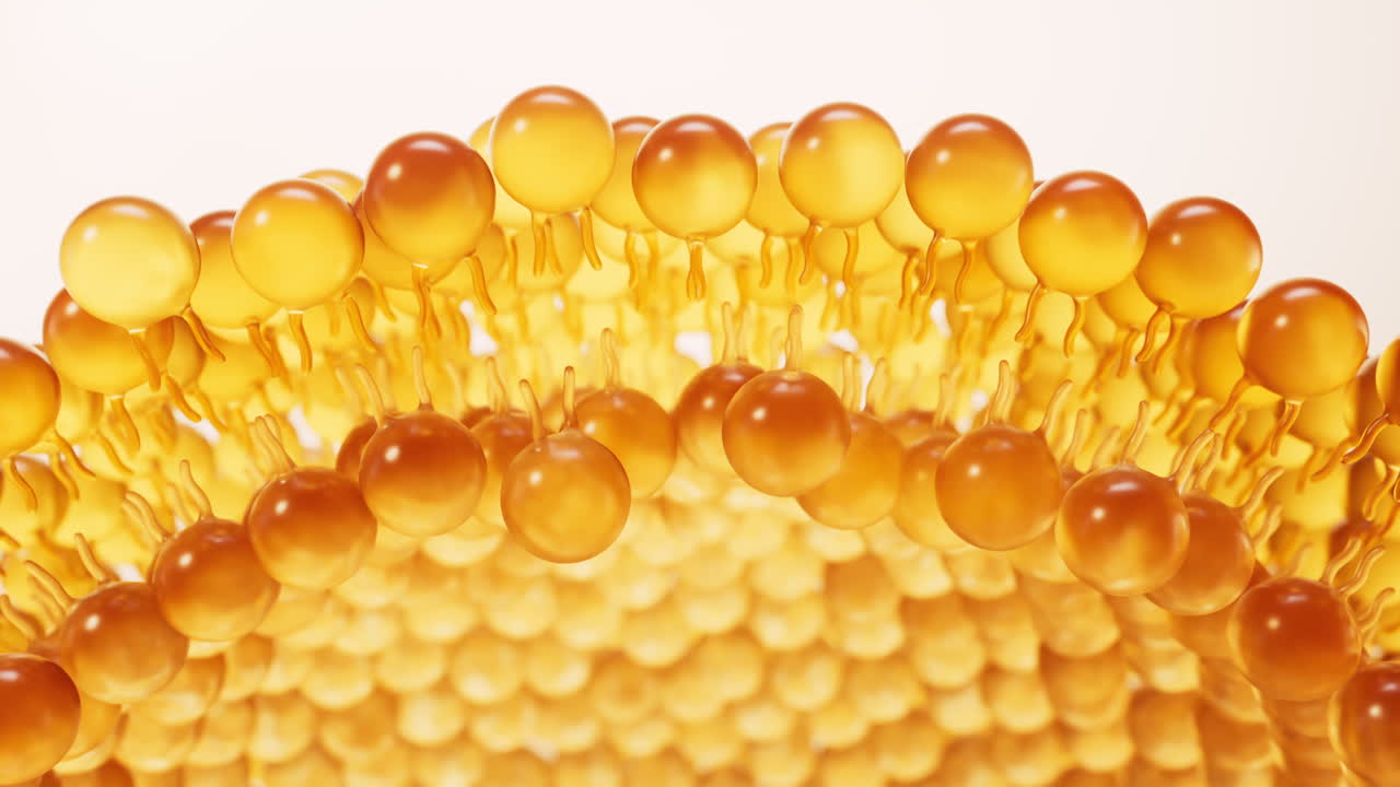 Struttura a membrana a doppio strato trasparente dorata, rendering 3D