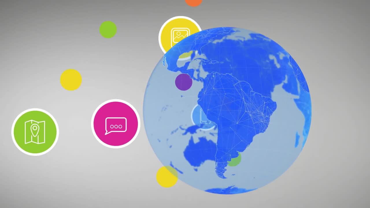 회색 배경에 전 세계에 걸쳐 디지털 아이콘의 애니메이션