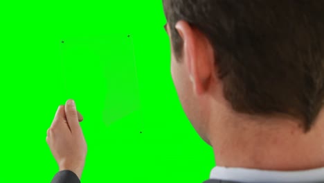 close-up of businessman pretending to use digital tablet