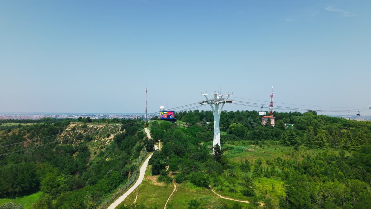 Drone flying over Pech David Hill in Toulouse France, View on cable car
