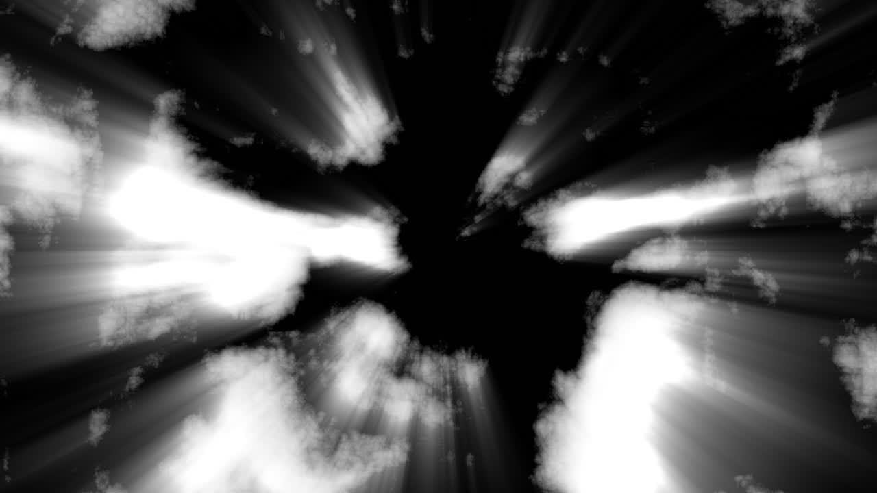 White Light Rays Emitting from Fluid Flowing Texture. Abstract Shining Light on Black Background