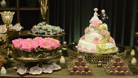 a wonderful table of gourmet sweets for wedding party