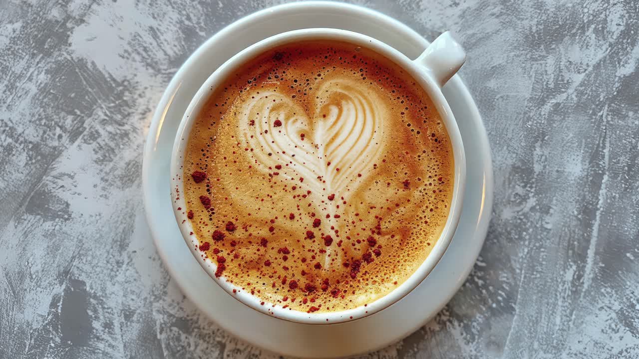 Close-up of a heart latte art with cinnamon