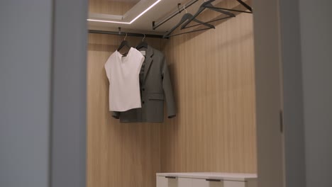 dressing room with shelves. modern wardrobe with bright dressing room