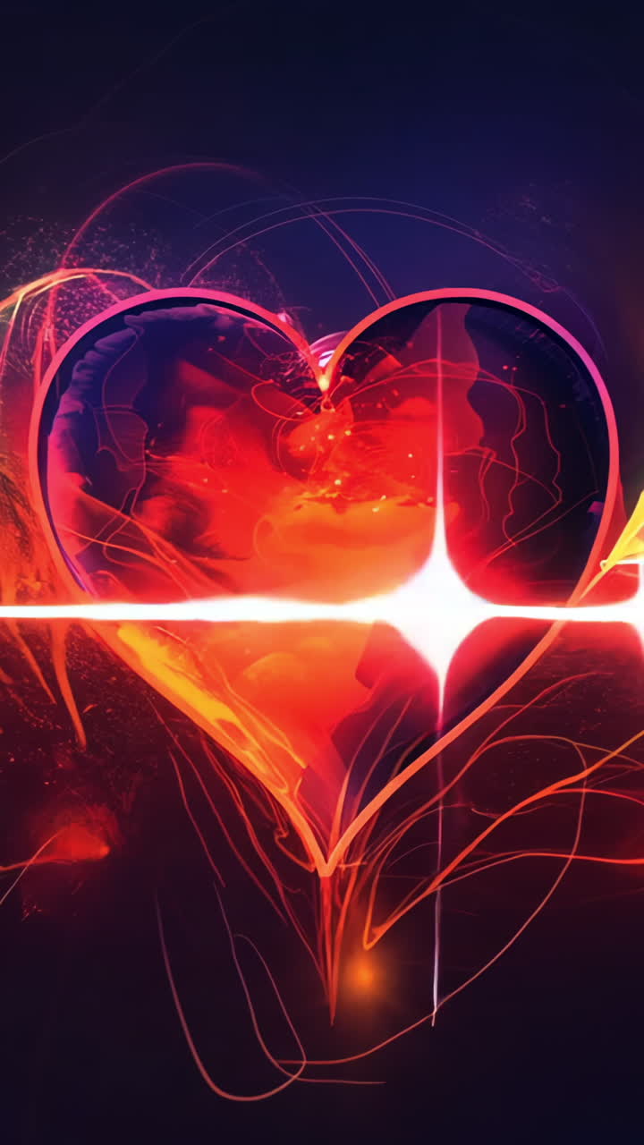 A heart with a red line through it. The heart is surrounded by a red line that looks like an EKG