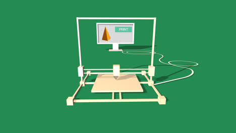 3d printing technology. modern, futuristic device is used to create geometric object. machine is using computer connection with three-dimensional render model. pc send element to the printer