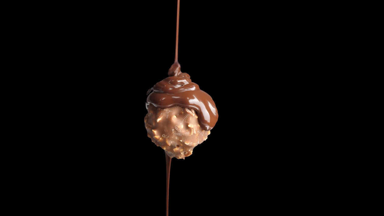 Chocolate Drop On Ice Cream While Rotates With Alpha Channel