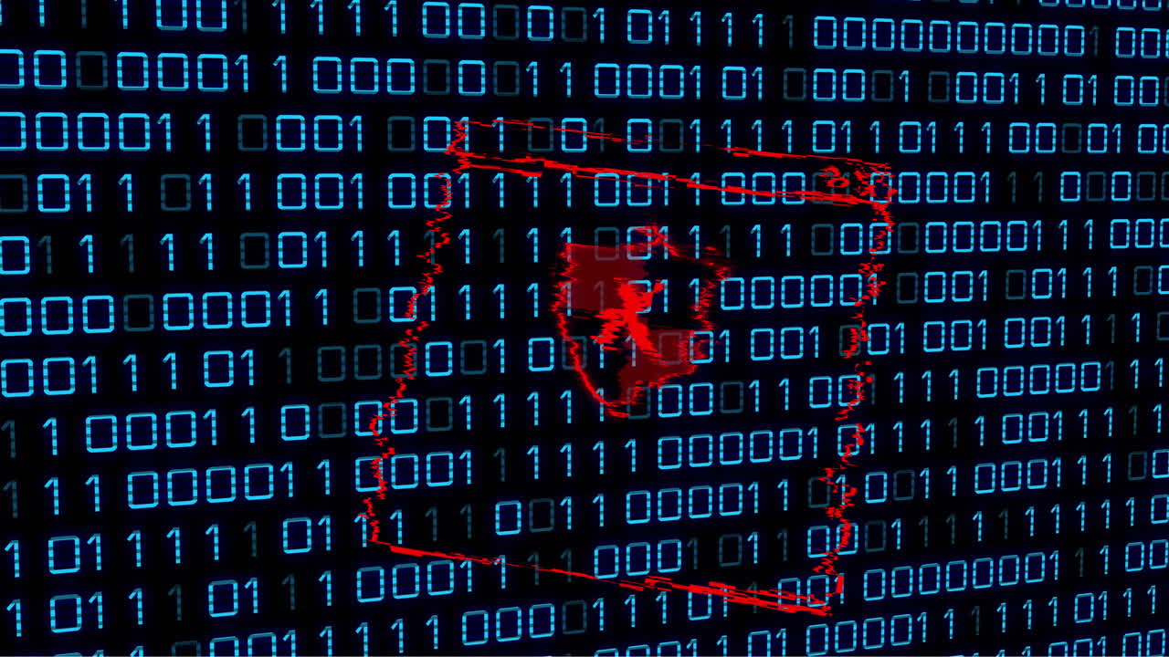 animazione di codifica binaria e elaborazione dei dati su testo hackerato del sistema