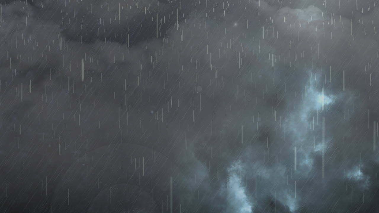 Animation of thunderstorm with lightning, heavy rain and grey clouds