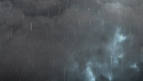animatie van onweer met bliksem, zware regen en grijze wolken