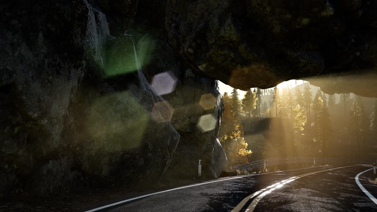 해가 지는 산의 바위 길 토너