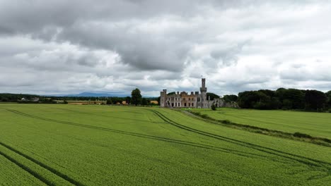 drone flying low over crop of maize to ducketts grove castle carlow ireland epic location