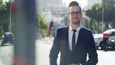 businessman, laughing and arms crossed in city