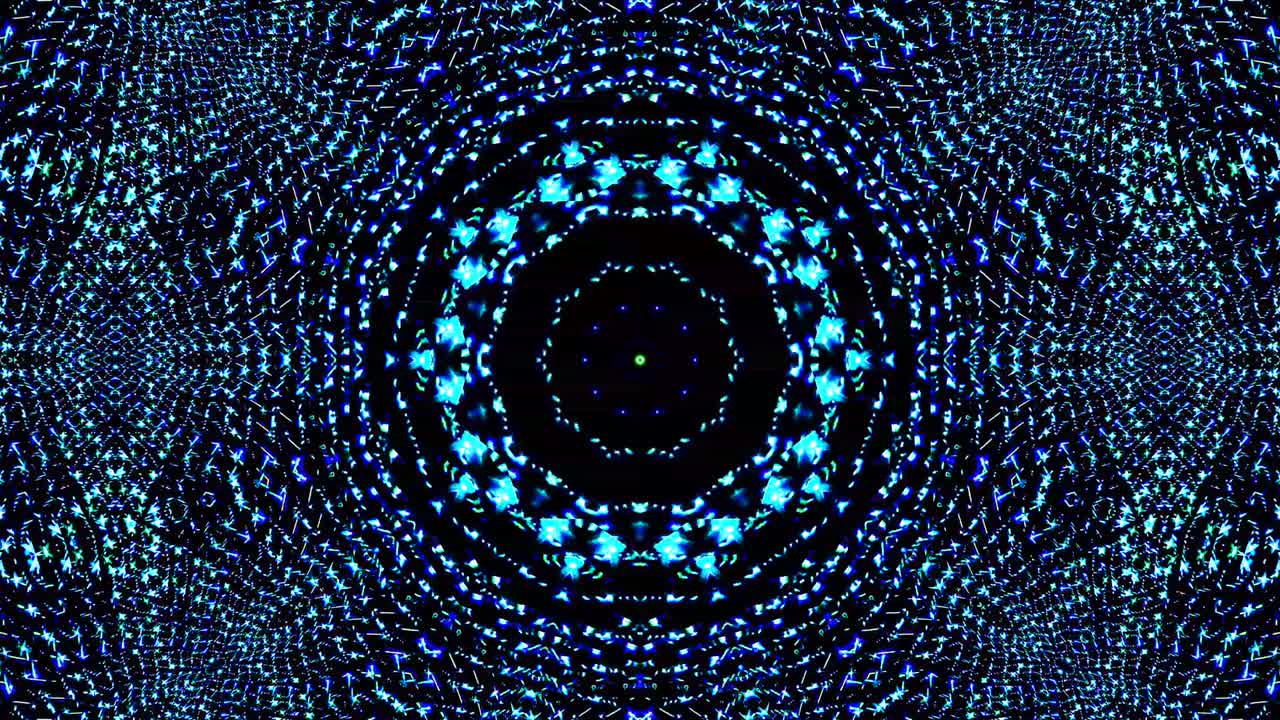 Motivo astratto a caleidoscopio con colori rosso e blu. Mandala magico. 4K.