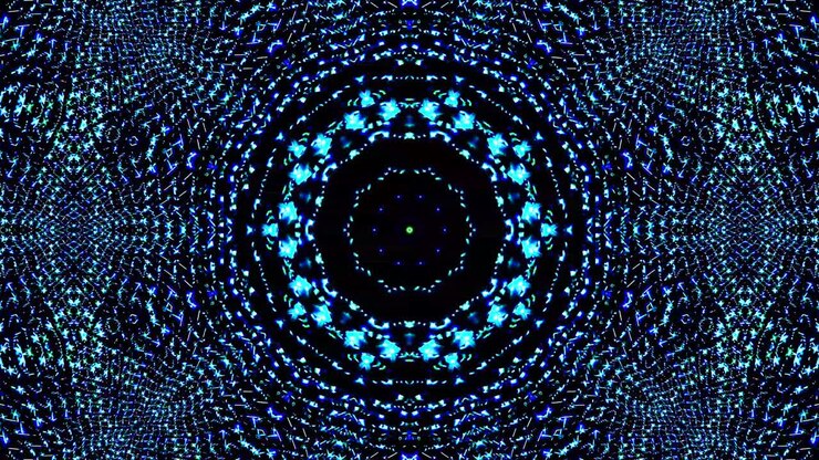 Abstract Kaleidoscope pattern with red blue colors. Magic mandala. 4k