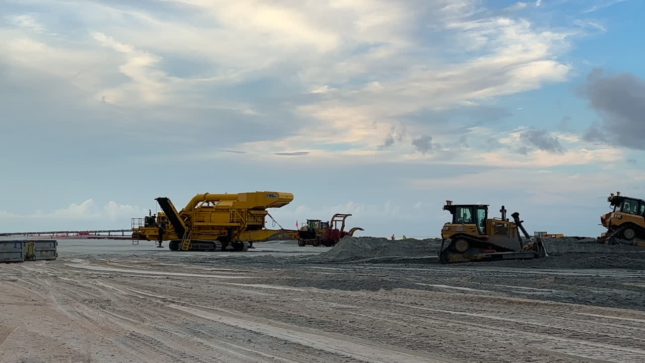 Heavy Machinery at Construction Site on Beach