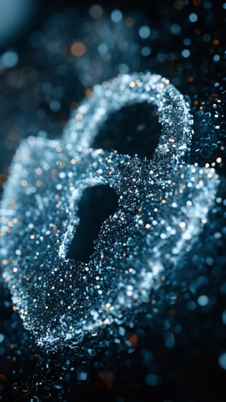 A Glimmering Representation of Security: Macro Focus on a Sparkling Lock Symbol Set Against a Dark, Glittering Background to Emphasize Protection and Safety Themes