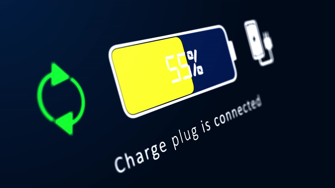 4k electric car dashboard battery indicator showing increasing battery charge animation automobile